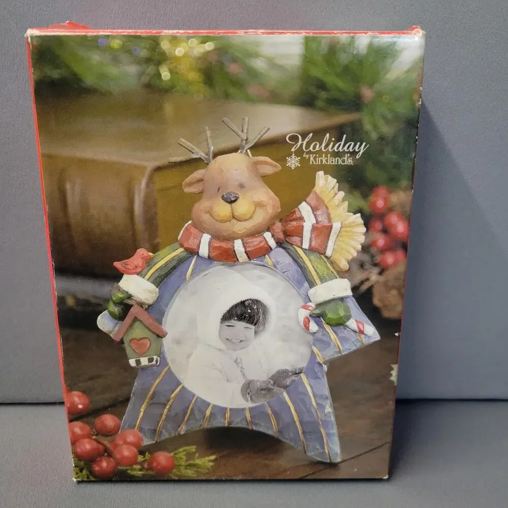 Kirkland's Holiday Reindeer Resin Photo Frame Tabletop Christmas Decor with‎ Box